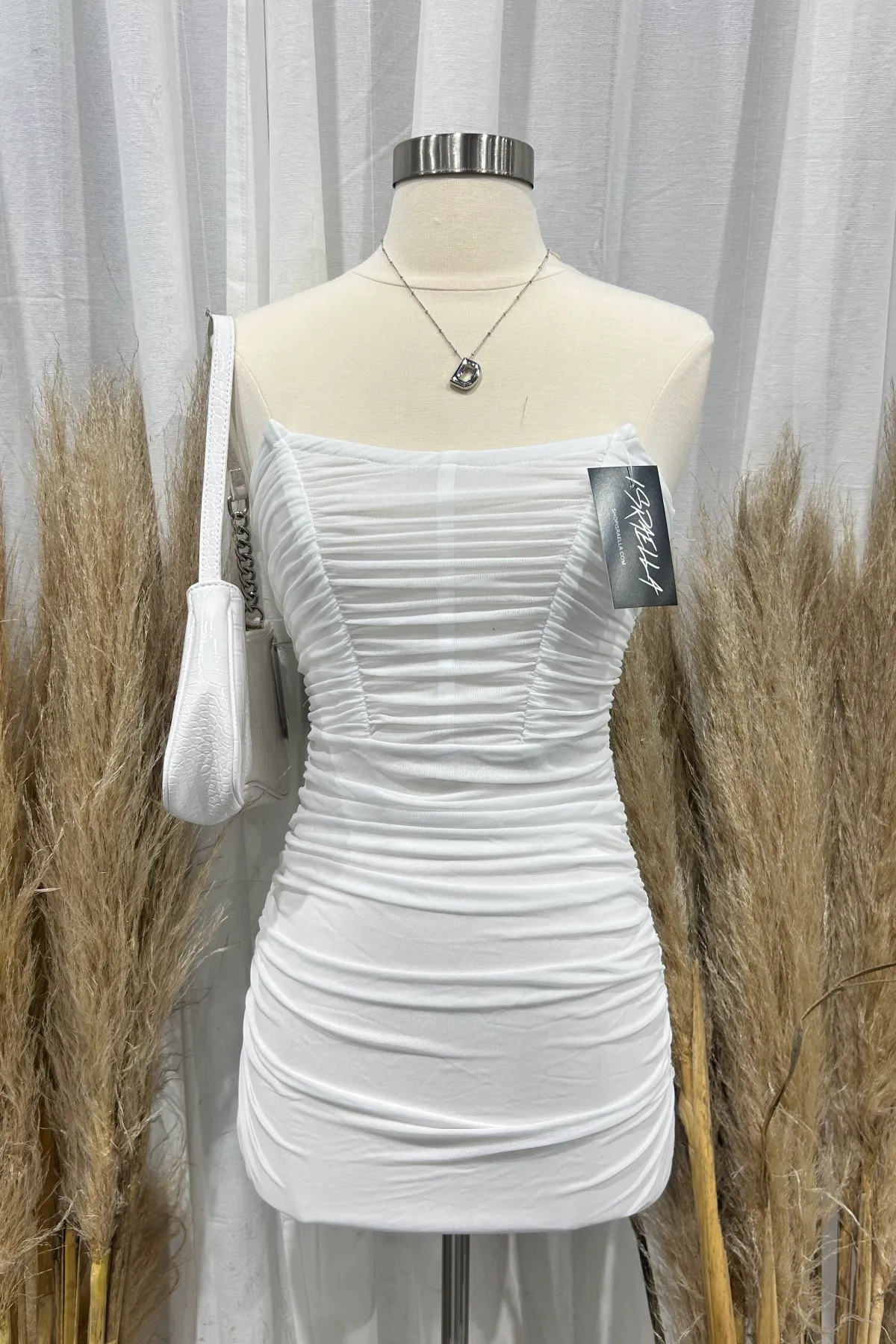 Amanda Mesh Mini Dress (White)