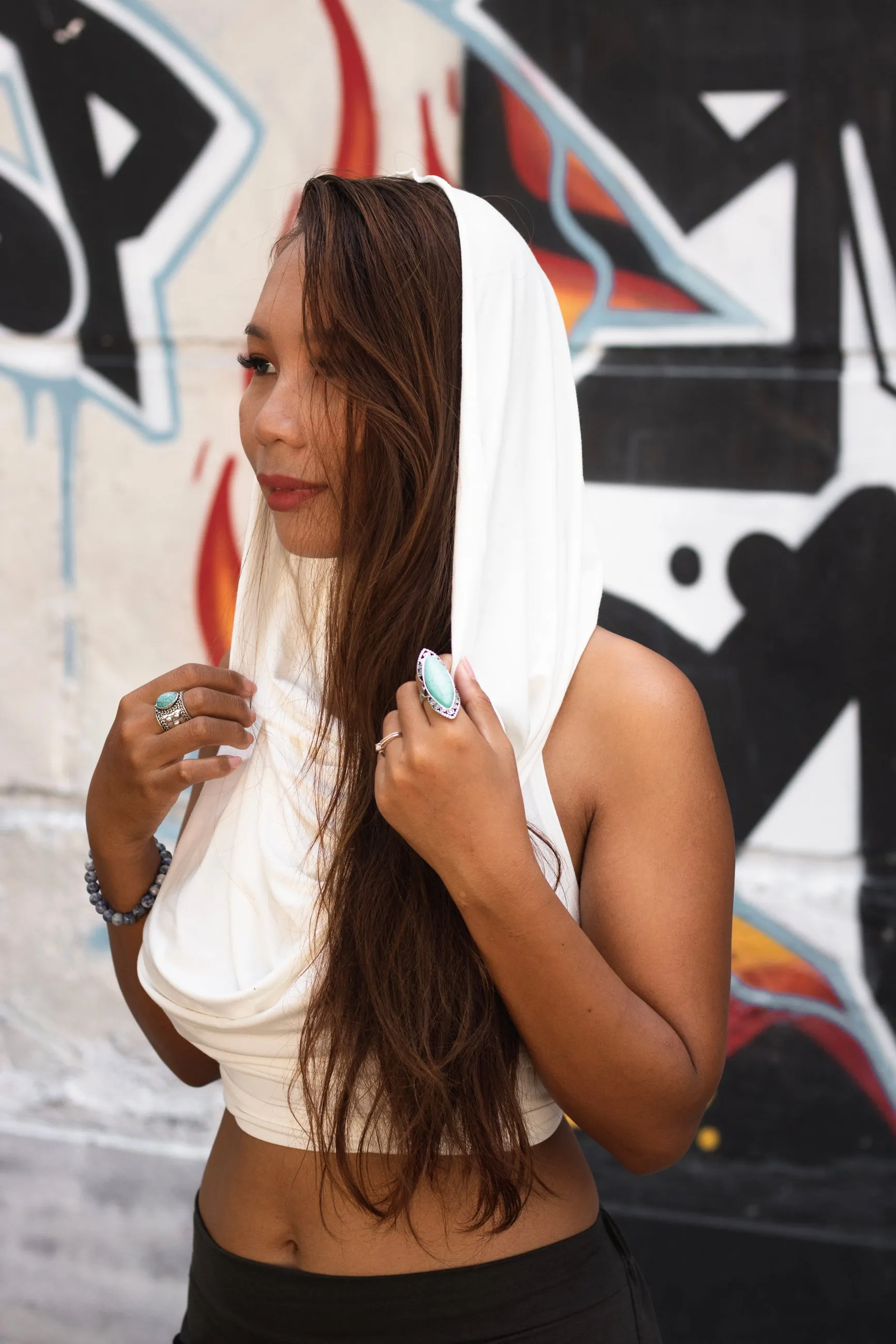 Backless Hood Top Murrala White