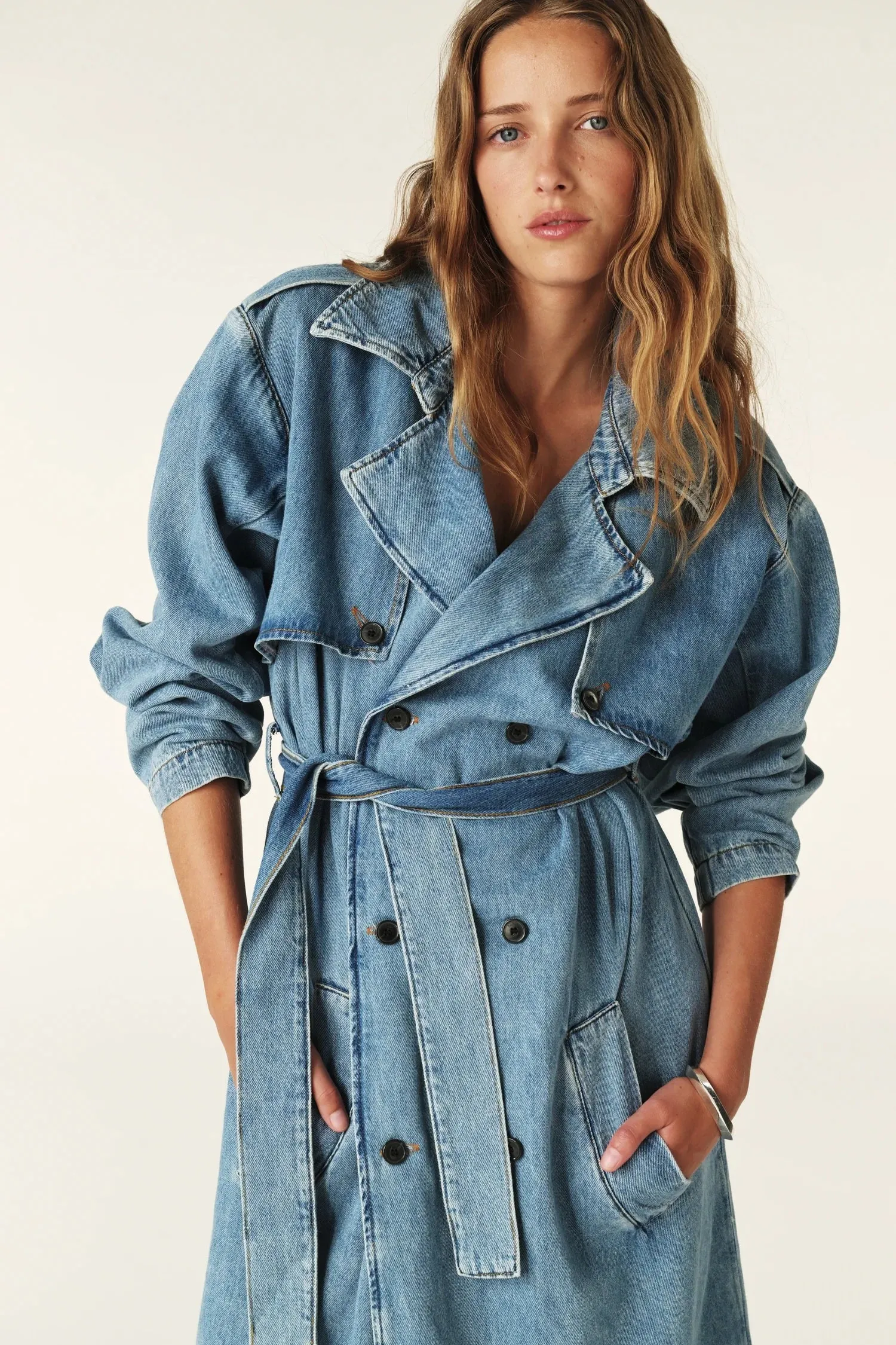 Bash Paris Tresca Denim Trench Coat - Mid Blue