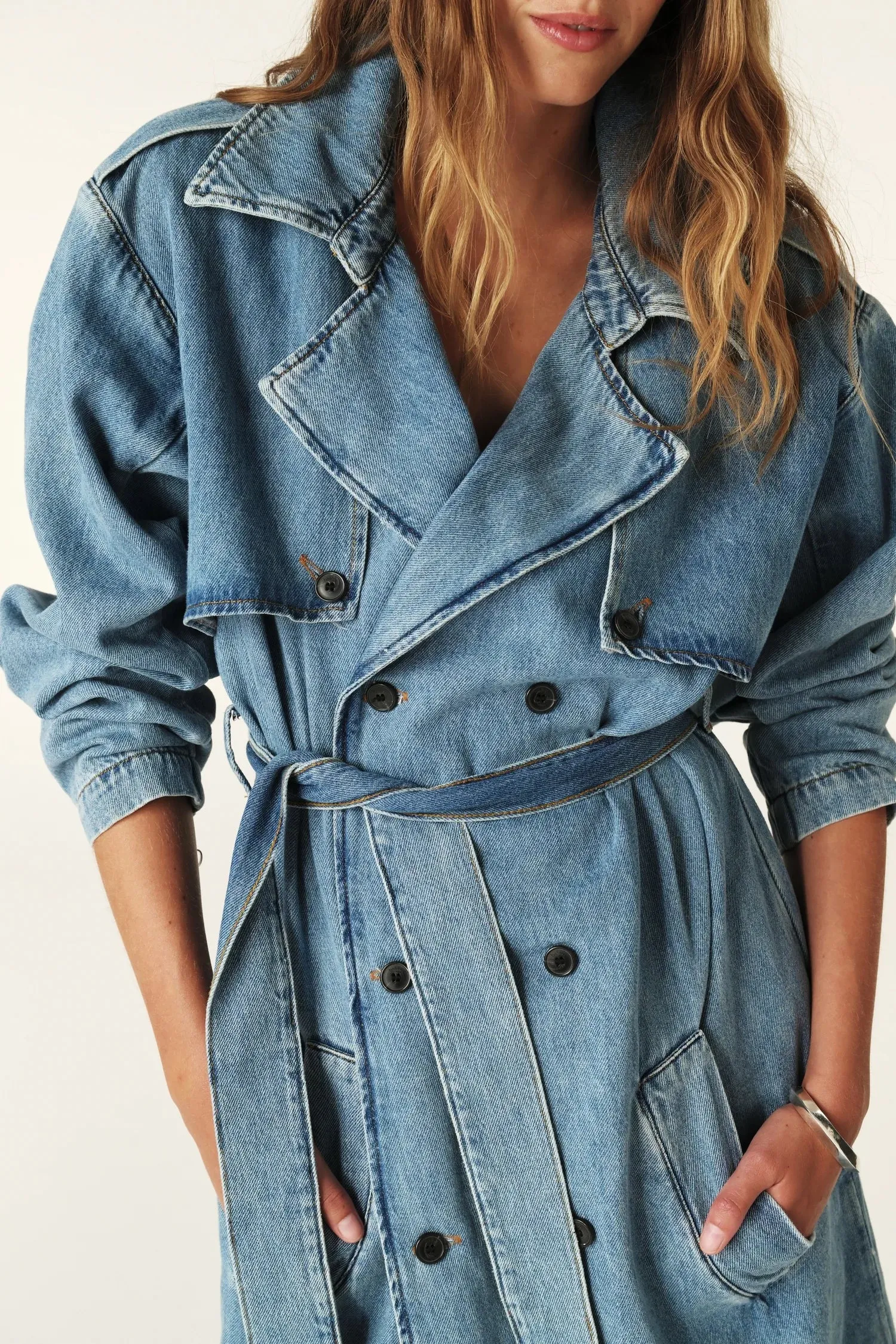 Bash Paris Tresca Denim Trench Coat - Mid Blue