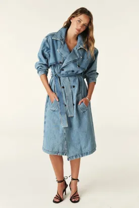 Bash Paris Tresca Denim Trench Coat - Mid Blue