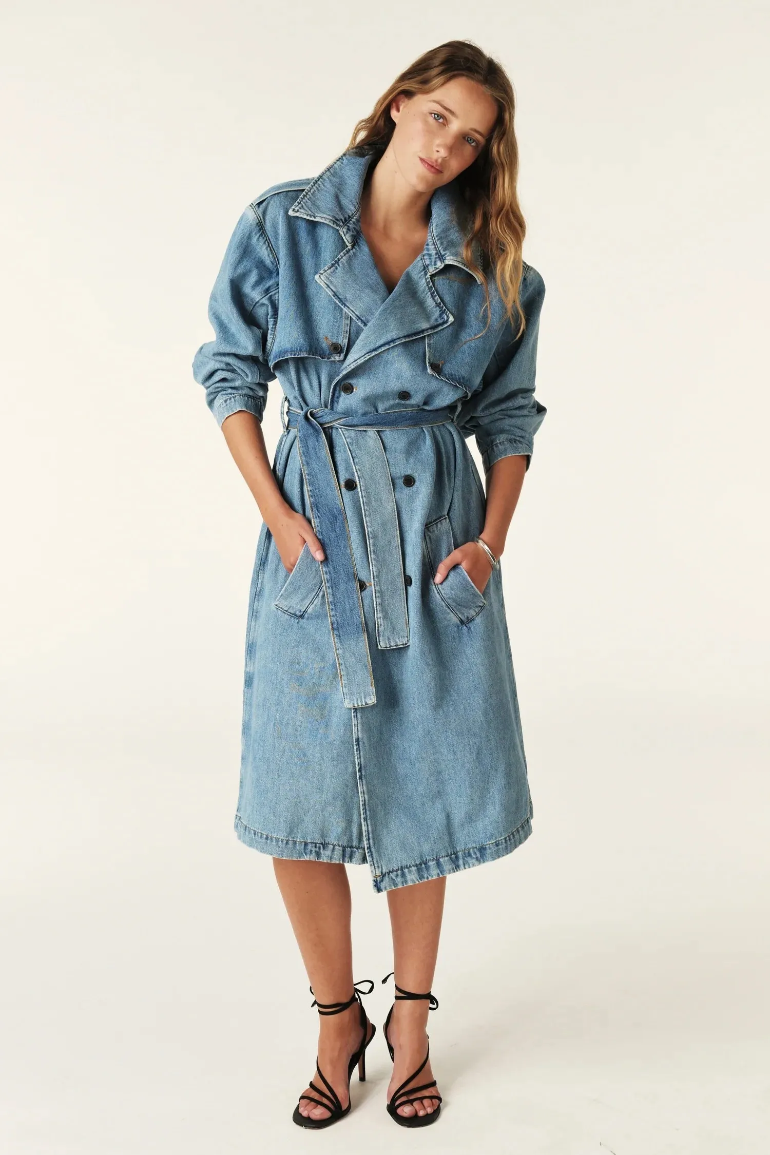 Bash Paris Tresca Denim Trench Coat - Mid Blue
