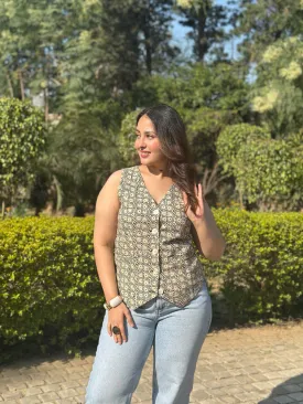 Blue-Black Geometrical Waistcoat