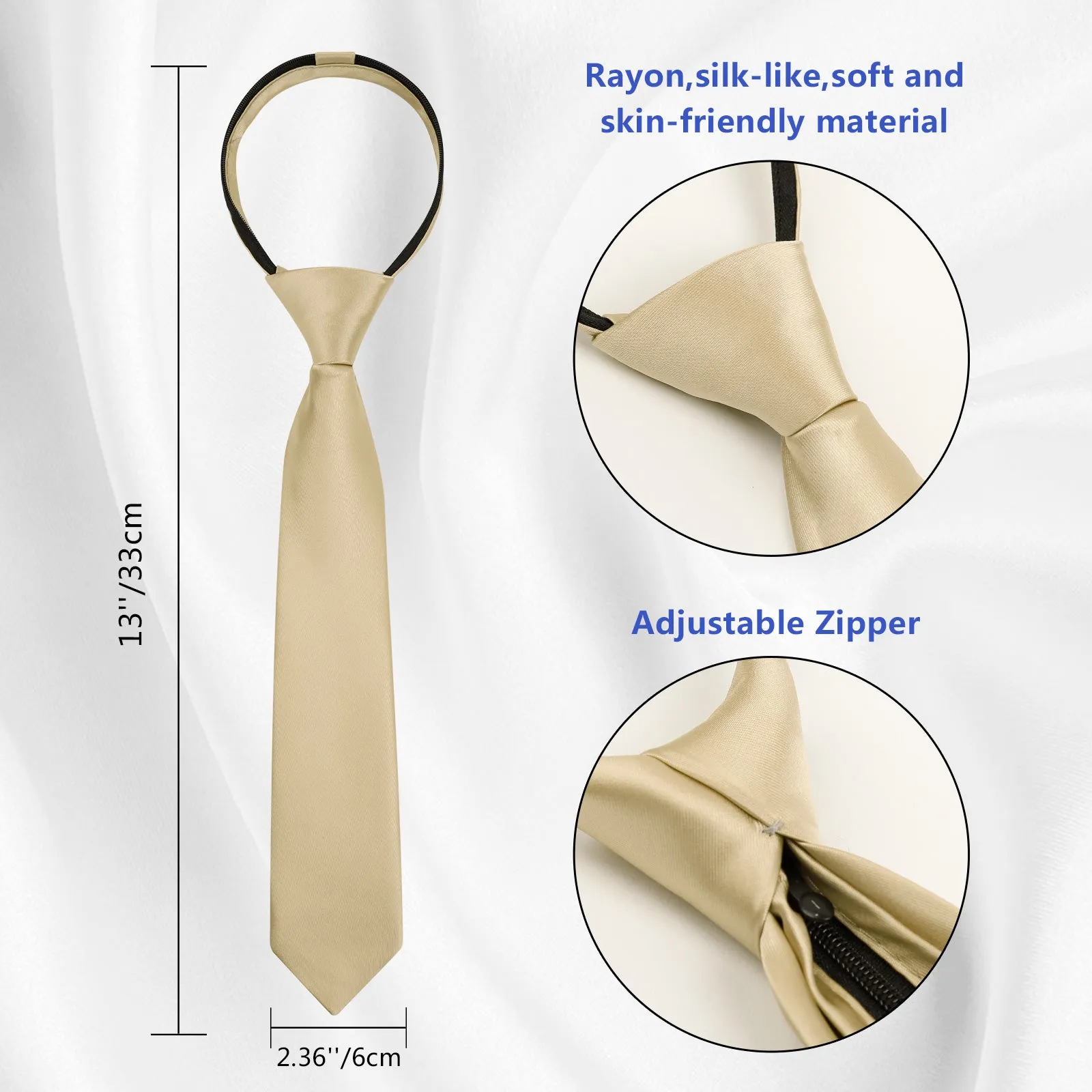Boy's Classic Solid Bow Tie, Necktie and Suit Vest Set, 078-Champagne