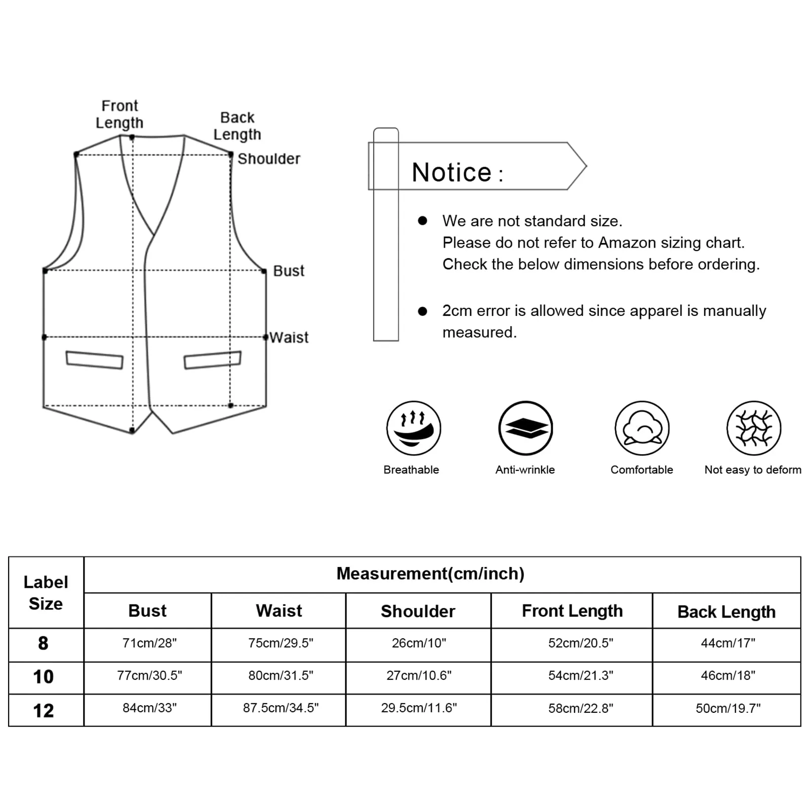 Boy's Classic Solid Bow Tie, Necktie and Suit Vest Set, 078-Champagne