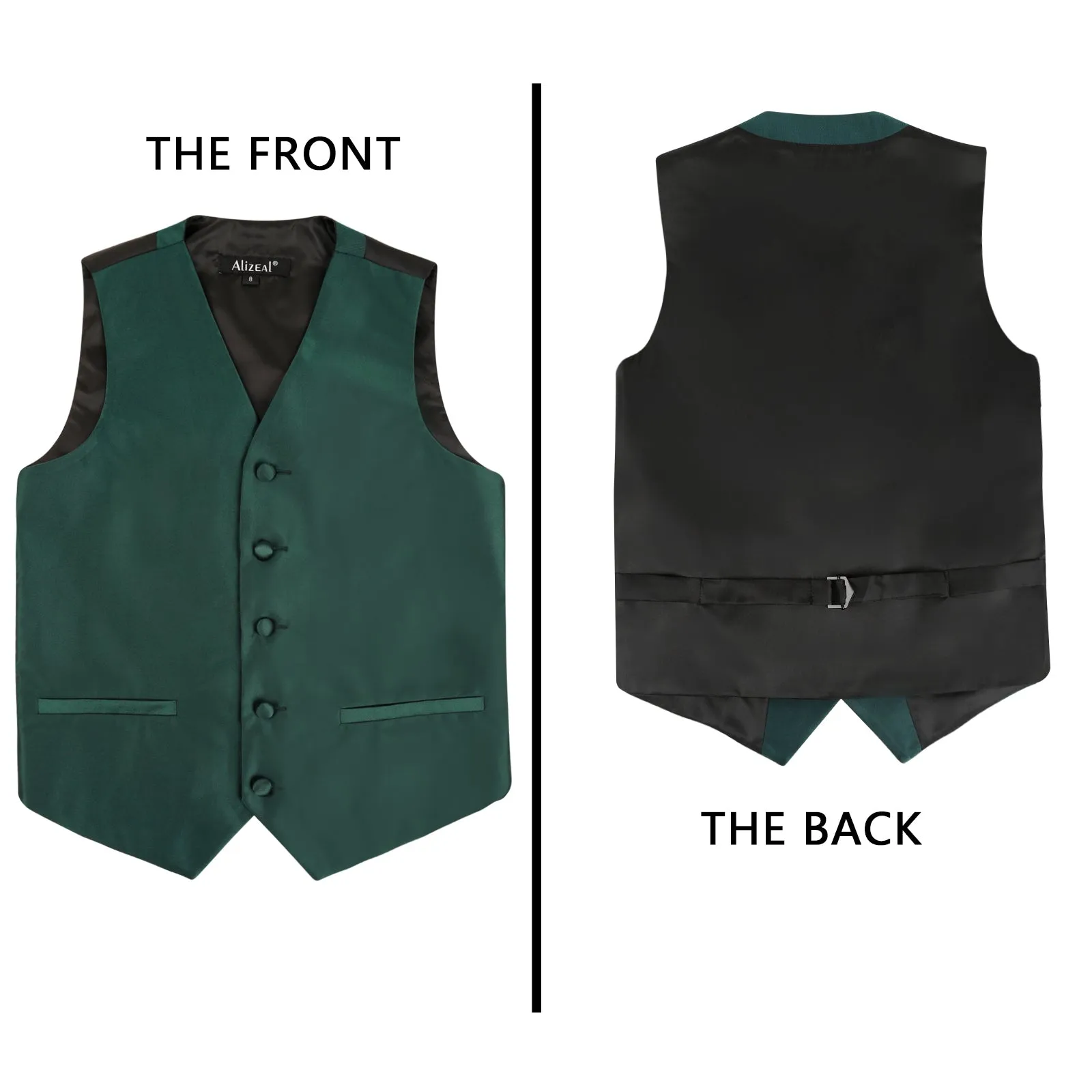 Boy's Classic Solid Bow Tie, Necktie and Suit Vest Set, 078-Dark Green