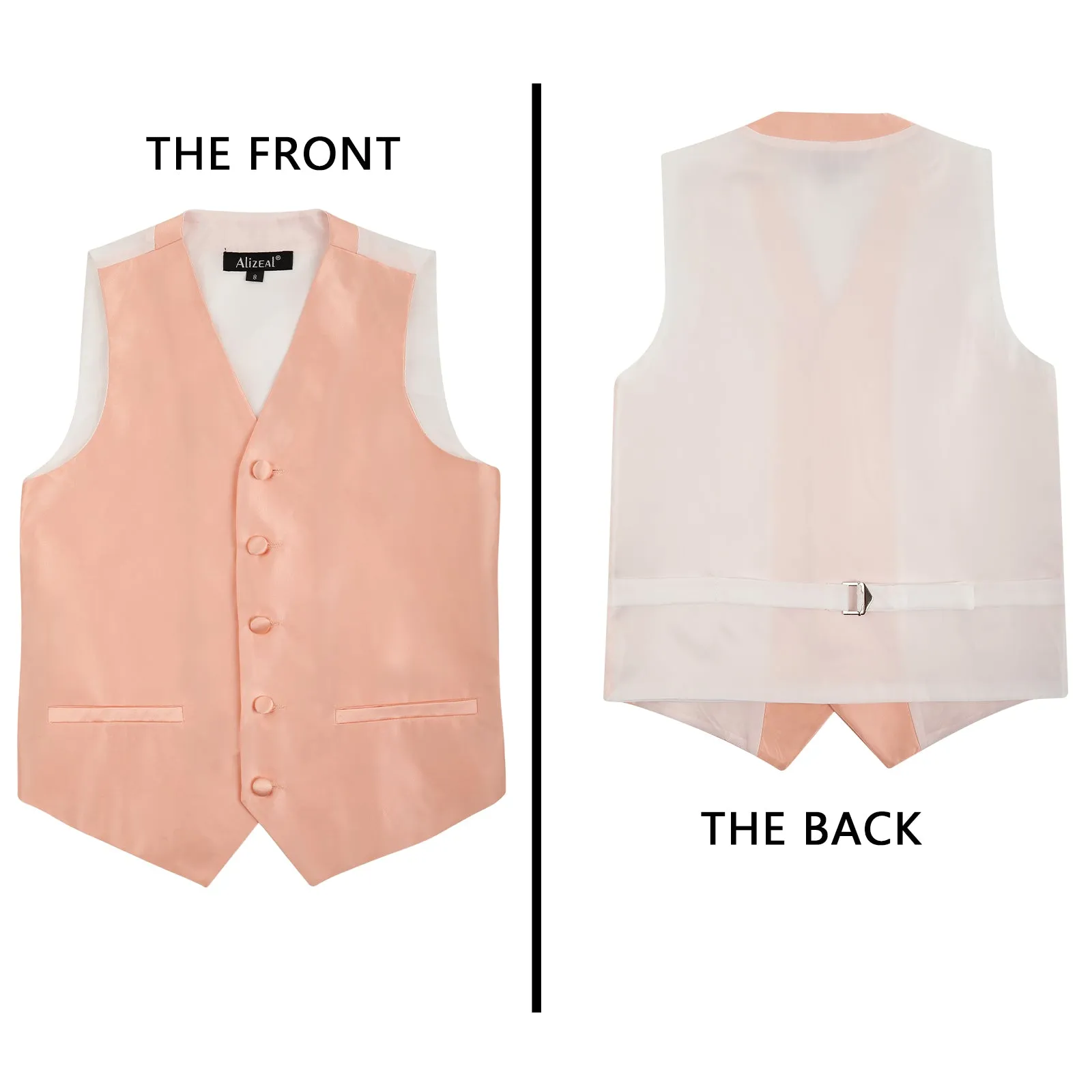 Boy's Classic Solid Bow Tie, Necktie and Suit Vest Set, 078-Peach