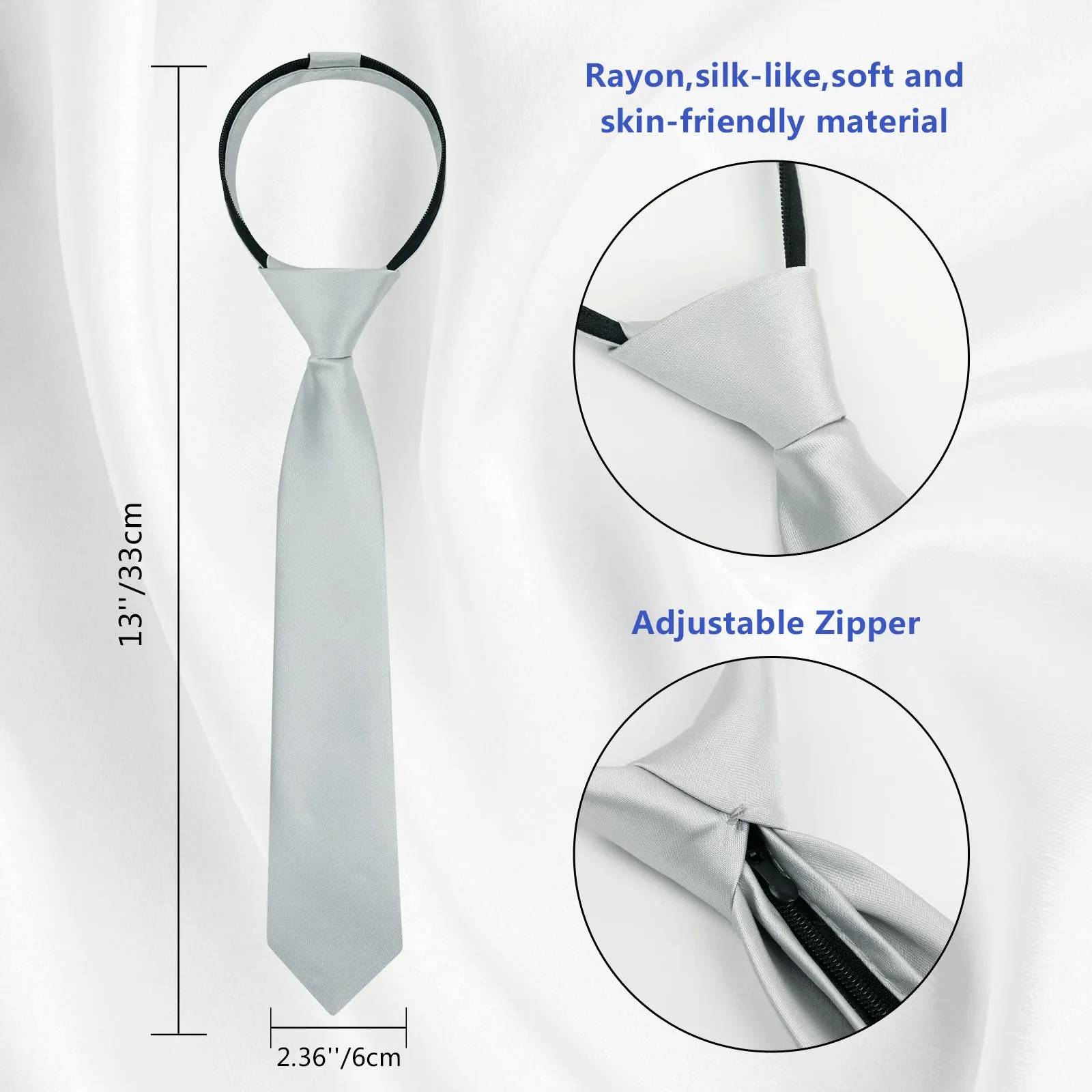 Boy's Classic Solid Bow Tie, Necktie and Suit Vest Set, 078-Silver