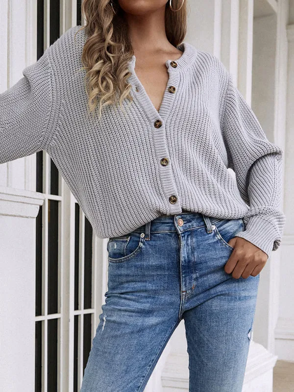 Casual Knit Button-up Long Sleeve Cardigan Sweater