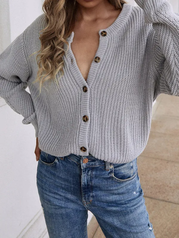 Casual Knit Button-up Long Sleeve Cardigan Sweater