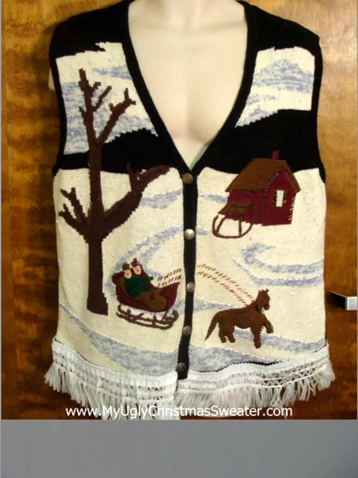 Horse Drawn Sleigh Cute Christmas Sweater Vest