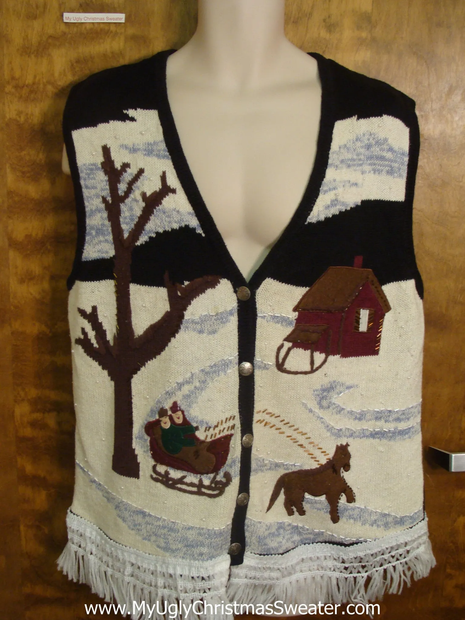 Horse Drawn Sleigh Cute Christmas Sweater Vest