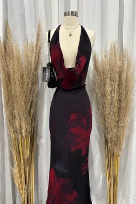 Lune Mesh Maxi Dress (Burgundy Red)