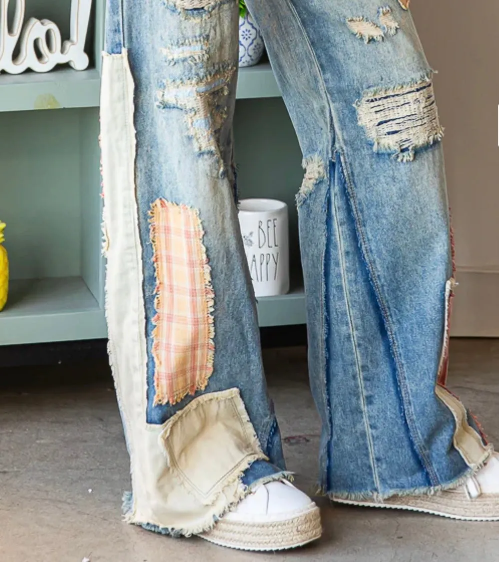Patchwork Jeans Patched Detail Wide Denim Oli & Hali Jeans Pants Denim Clothing LAST ONE!