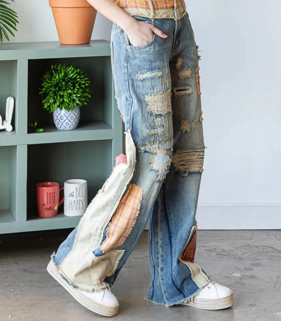 Patchwork Jeans Patched Detail Wide Denim Oli & Hali Jeans Pants Denim Clothing LAST ONE!