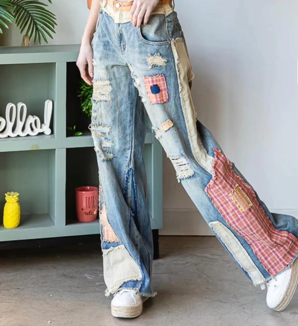 Patchwork Jeans Patched Detail Wide Denim Oli & Hali Jeans Pants Denim Clothing LAST ONE!