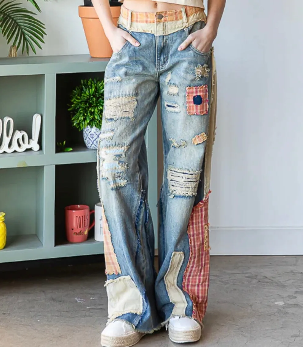 Patchwork Jeans Patched Detail Wide Denim Oli & Hali Jeans Pants Denim Clothing LAST ONE!