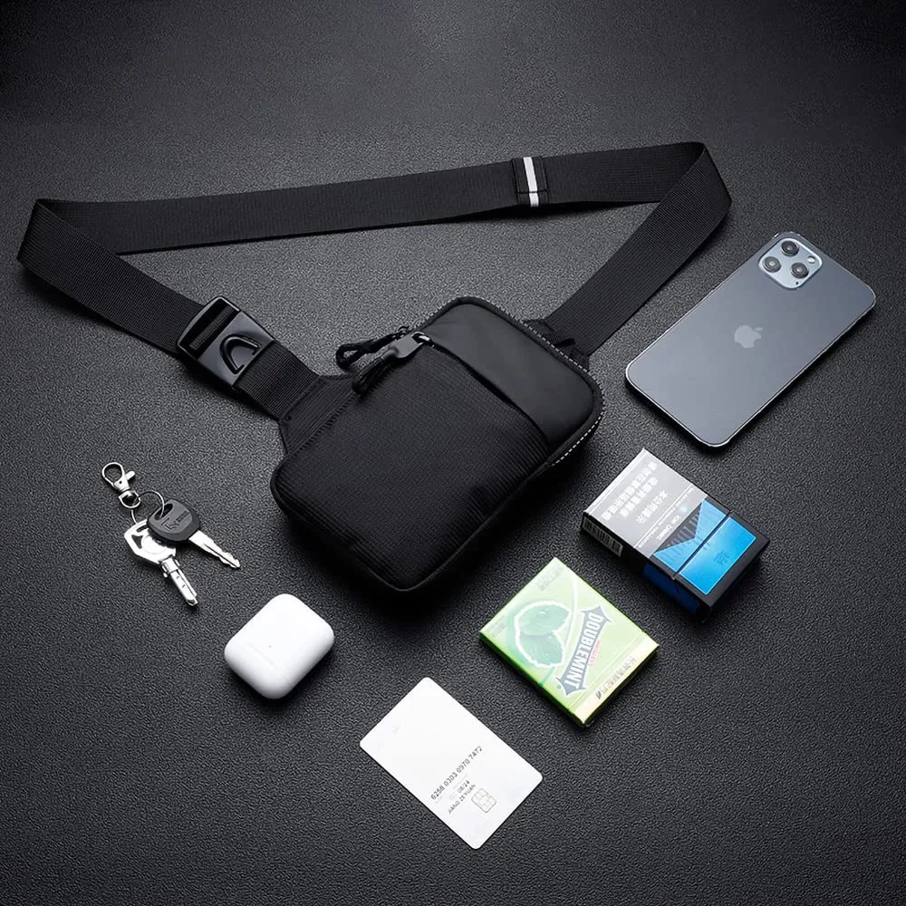 simptech Mini Crossbody Sling Bag Chest Bag Dual Pocket Water Resistant Fanny Pack Running Phone Holder for Men Women Workout Travelling