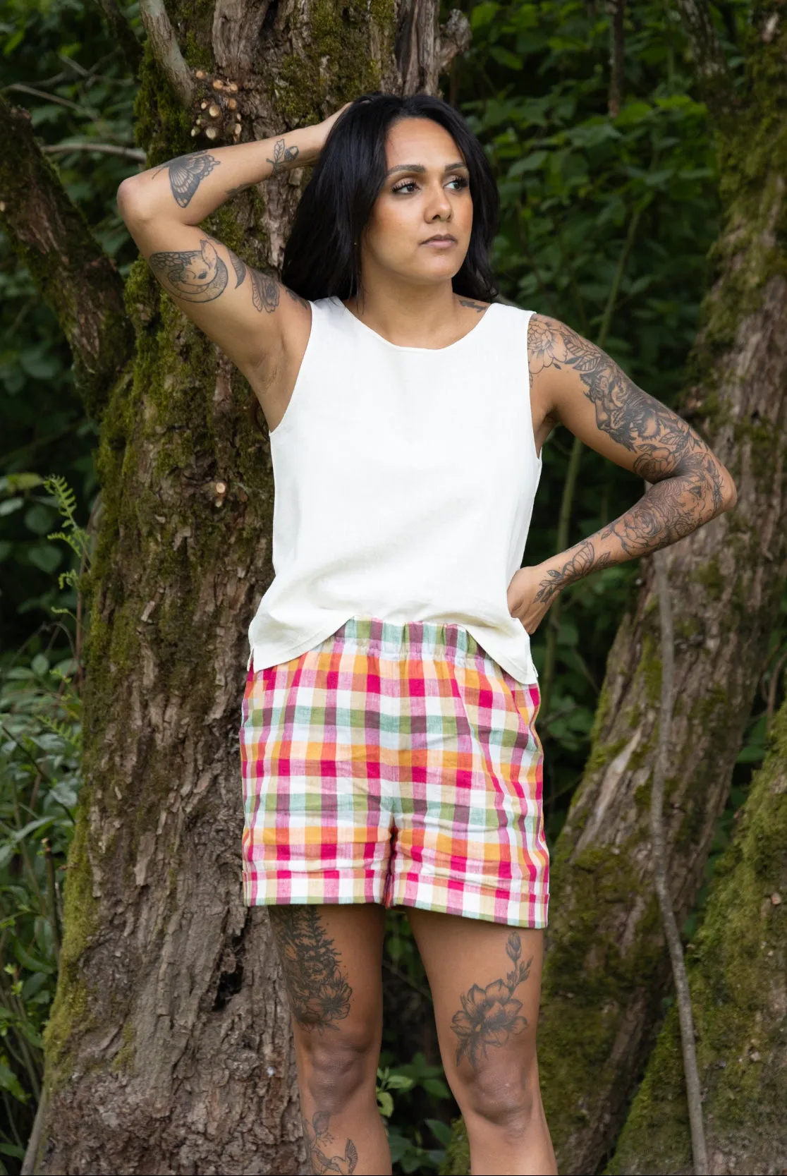 The Cuff Shorts - Linen - Checks & Stripes