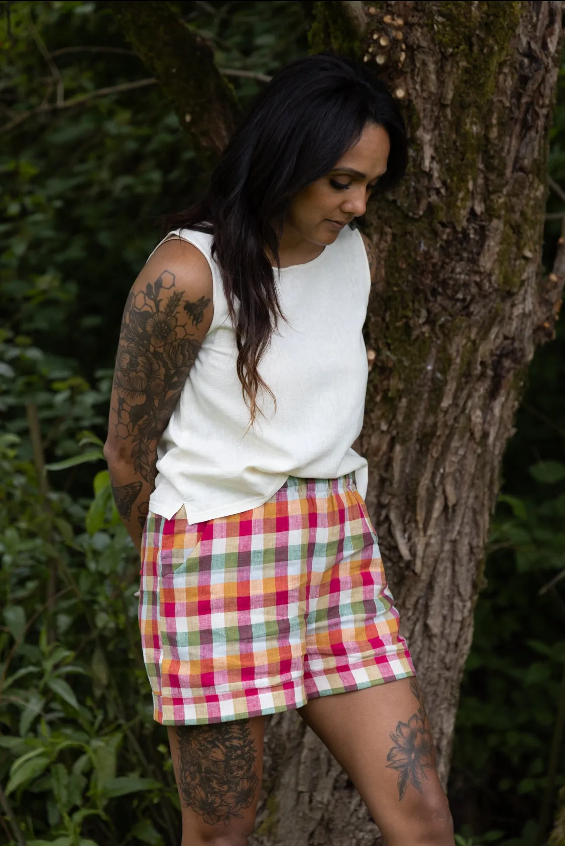 The Cuff Shorts - Linen - Checks & Stripes
