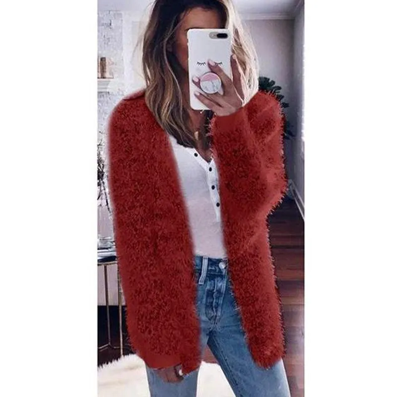 Women Fashion Long Sleeve Casual Knit Cardigan Coat