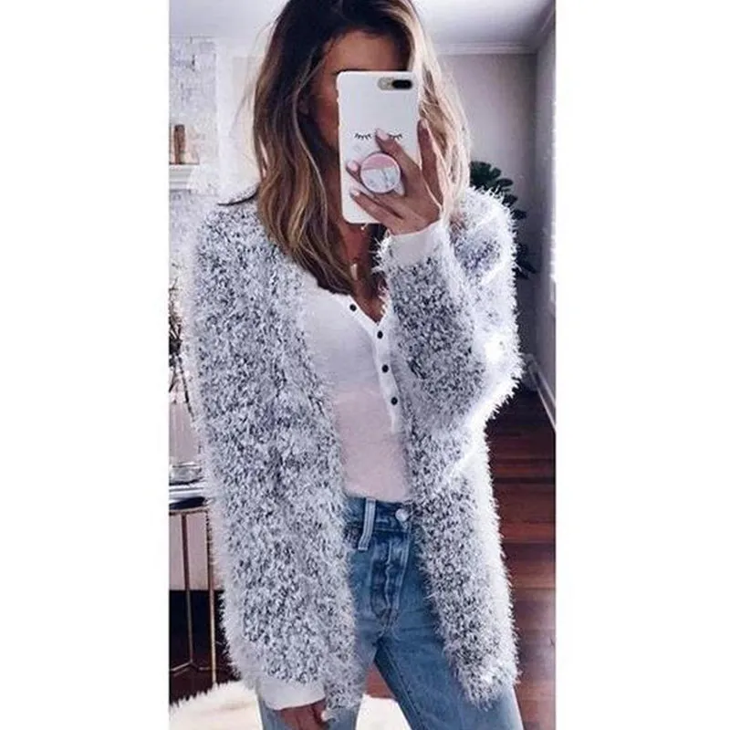 Women Fashion Long Sleeve Casual Knit Cardigan Coat