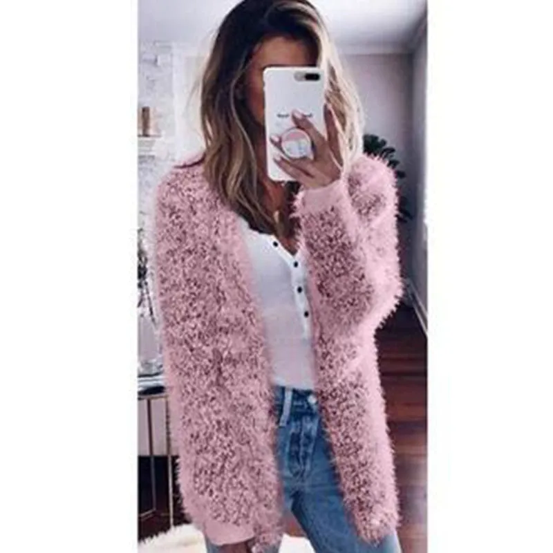 Women Fashion Long Sleeve Casual Knit Cardigan Coat