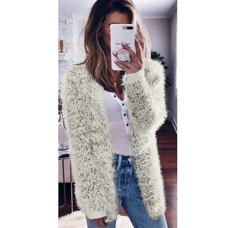 Women Fashion Long Sleeve Casual Knit Cardigan Coat