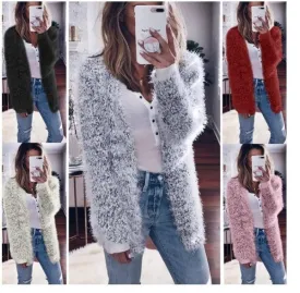 Women Fashion Long Sleeve Casual Knit Cardigan Coat