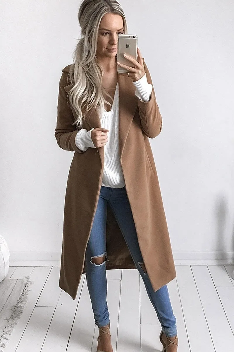 Women Trench Coat Long Sleeve Pocket Overcoat