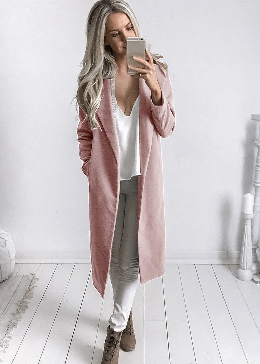 Women Trench Coat Long Sleeve Pocket Overcoat