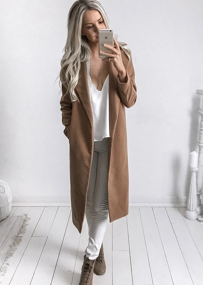 Women Trench Coat Long Sleeve Pocket Overcoat