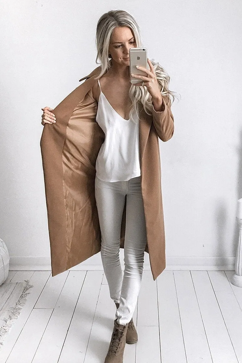 Women Trench Coat Long Sleeve Pocket Overcoat