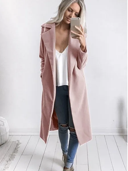 Women Trench Coat Long Sleeve Pocket Overcoat