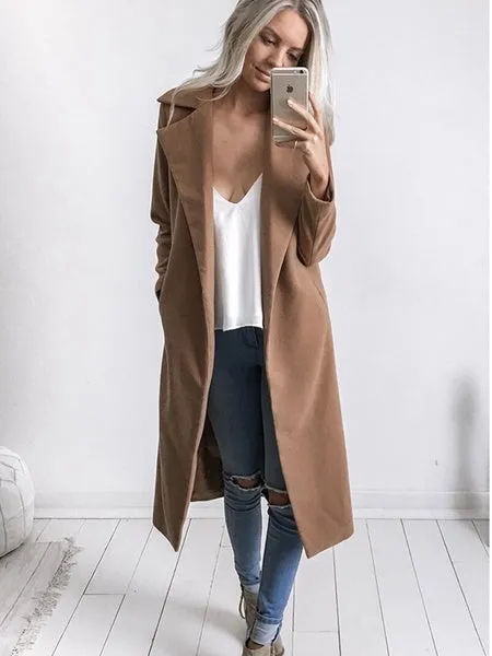 Women Trench Coat Long Sleeve Pocket Overcoat