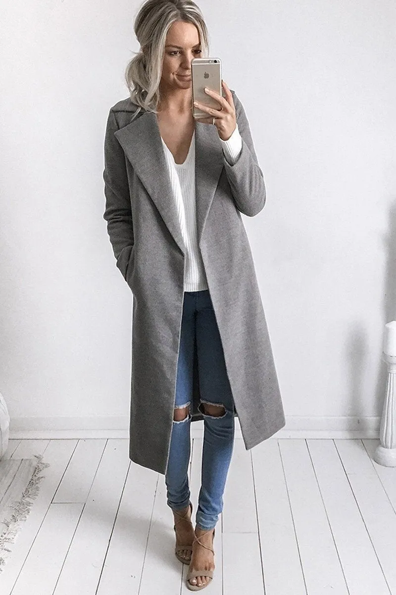 Women Trench Coat Long Sleeve Pocket Overcoat