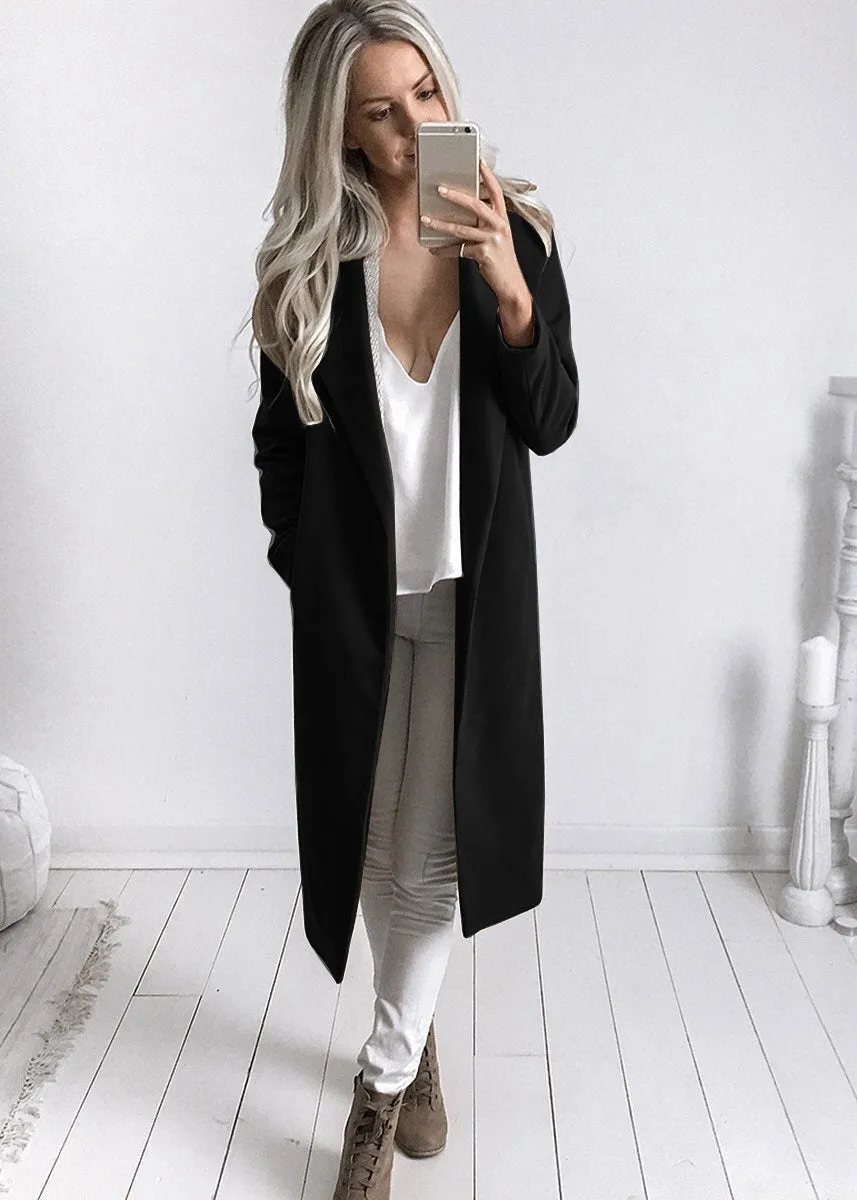 Women Trench Coat Long Sleeve Pocket Overcoat