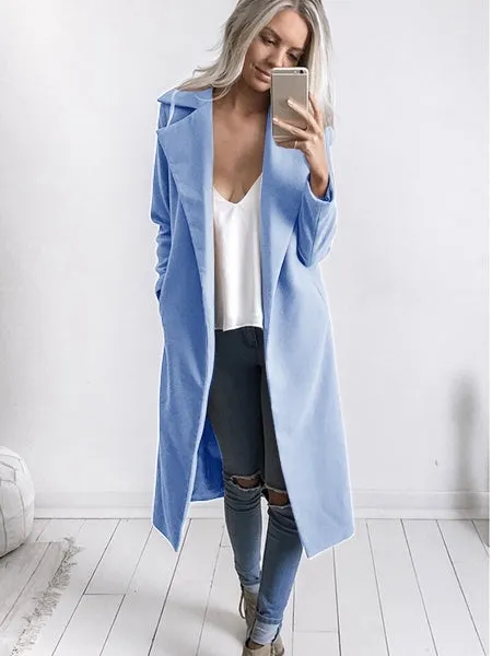 Women Trench Coat Long Sleeve Pocket Overcoat