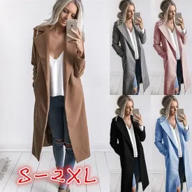 Women Trench Coat Long Sleeve Pocket Overcoat
