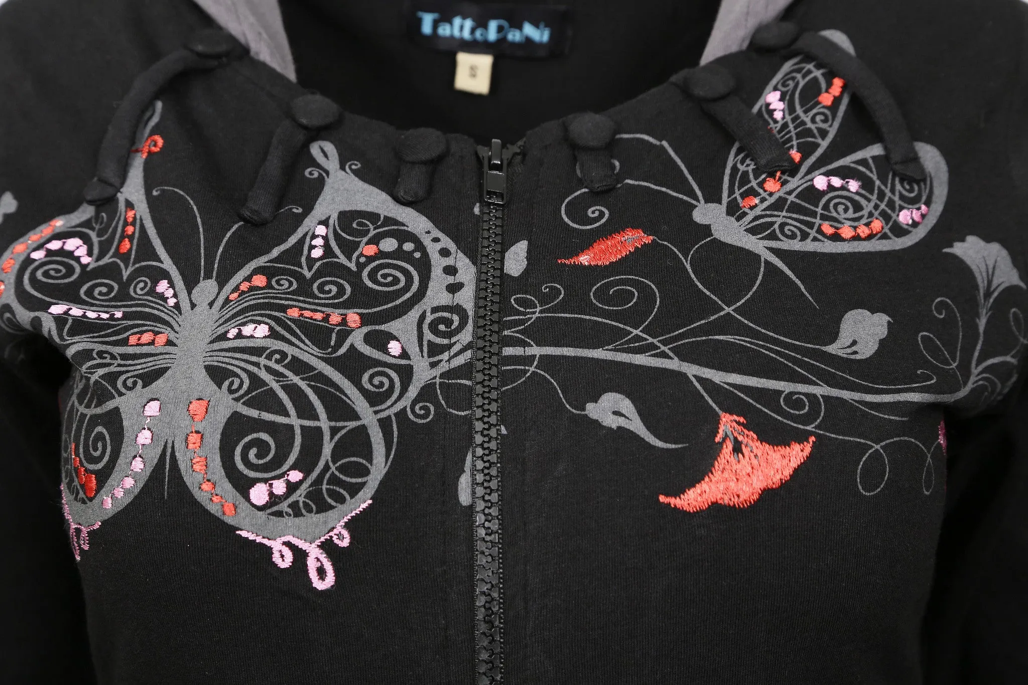 womens-black-long-sleeve-sinker-jacket-with-colorful-butterfly-print