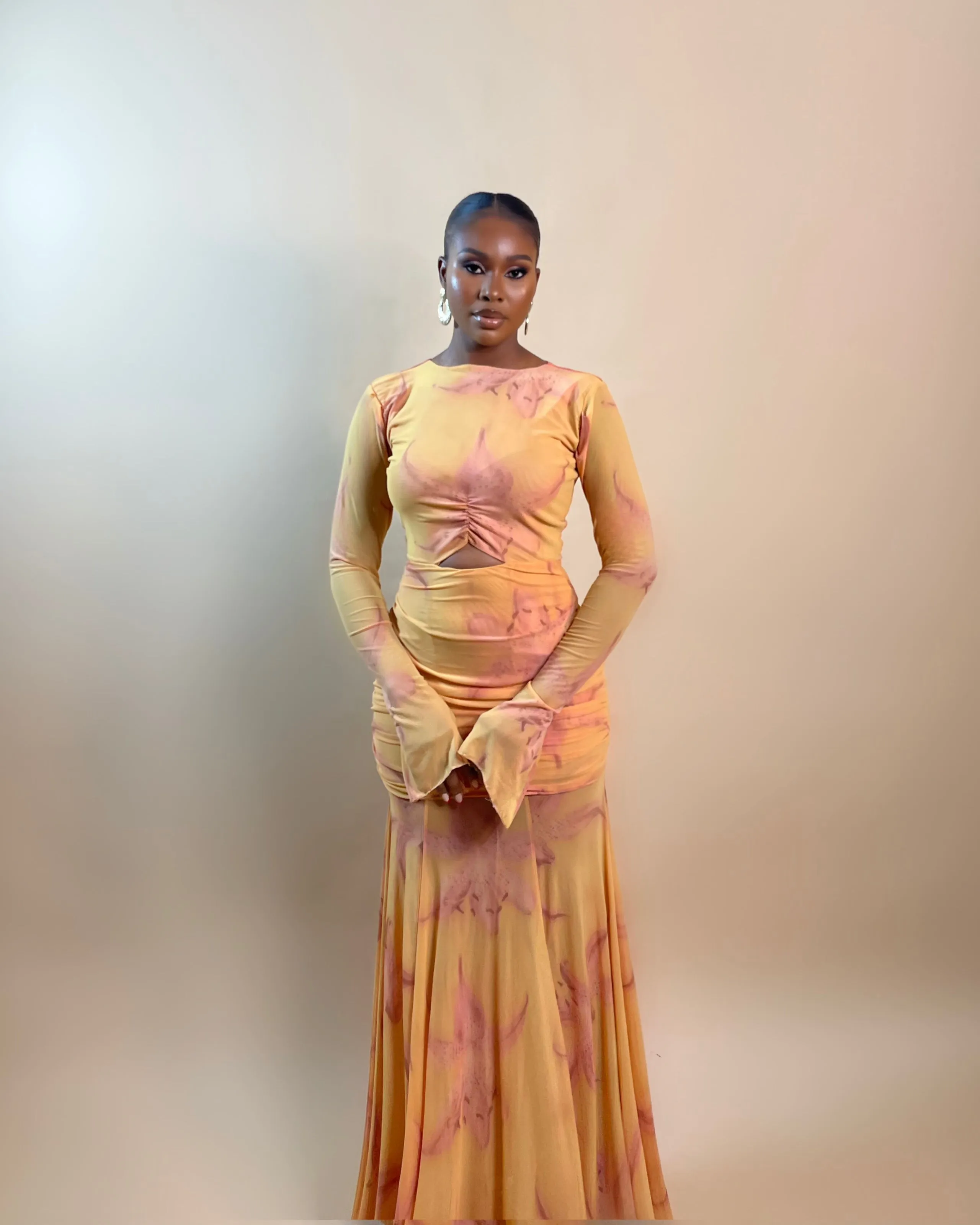 Zara Mesh Dress (Amber Petals)
